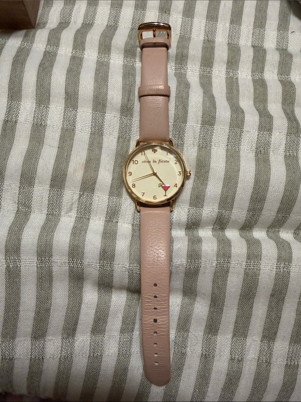 kate spade blush pink leather strap watch with gold-tone case